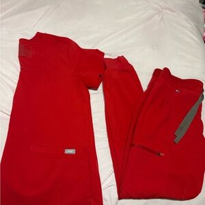 Figs Vibrant Red Scrub Top